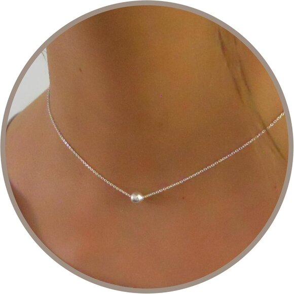 Choker Necklace Women Sterling Silver Gold Adjustable Bead Charm Jewelry - Picture 1 of 8